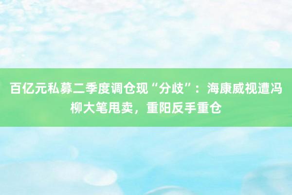 百亿元私募二季度调仓现“分歧”：海康威视遭冯柳大笔甩卖，重阳反手重仓