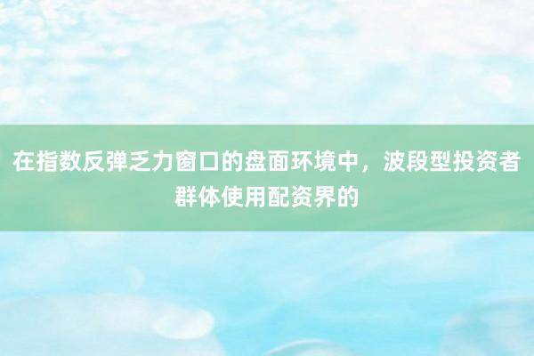 在指数反弹乏力窗口的盘面环境中，波段型投资者群体使用配资界的