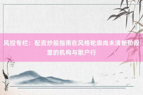 风控专栏：配资炒股指南在风格轮廓尚未清晰阶段里的机构与散户行