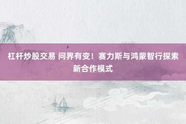杠杆炒股交易 问界有变！赛力斯与鸿蒙智行探索新合作模式