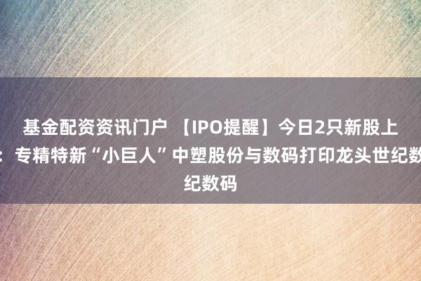 基金配资资讯门户 【IPO提醒】今日2只新股上市：专精特新“小巨人”中塑股份与数码打印龙头世纪数码