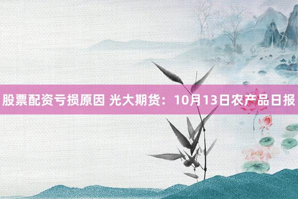 股票配资亏损原因 光大期货：10月13日农产品日报