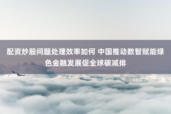 配资炒股问题处理效率如何 中国推动数智赋能绿色金融发展促全球碳减排