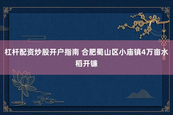 杠杆配资炒股开户指南 合肥蜀山区小庙镇4万亩水稻开镰